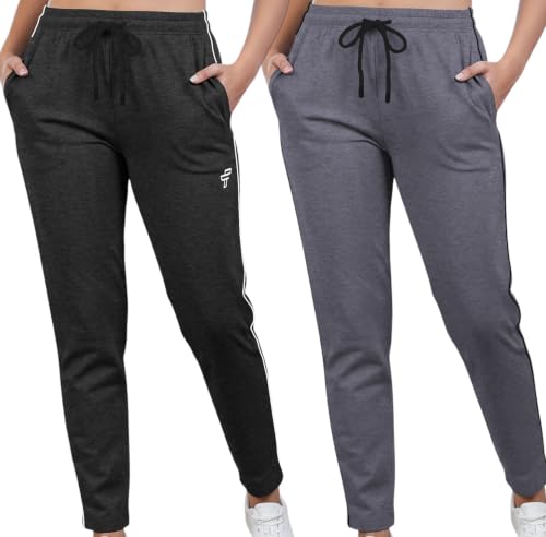 Image of Women Cotton Regular Fit Track Pants (Pack of 2)