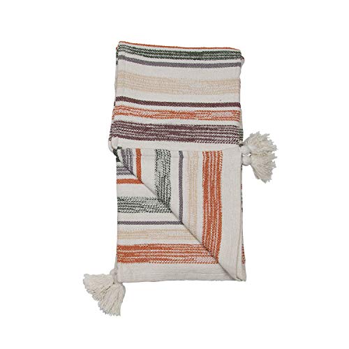 Foreside Home & Garden Multicolor Woven 50 X 60 Inch Cotton Throw Blanket With Hand Tied Tassels, Orange, White #TOP28