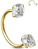 OUFER 22g Gold Nose Rings Hoops, 316L Surgical Steel Double Gem Nose Piercing Jewelry with Threadless Top, Helix Earrings Lip Rings for Women-7mm