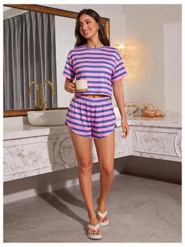 Image of OYOANGLE Pajamas for Women Set Side Split Shorts Pj Sets Sexy Lounge Sets | 2 Piece Cute Pjs,Womens Pajama Sets,Loungewear,Matching Pjs,Sleepwear for Gifts,Wedding,Party