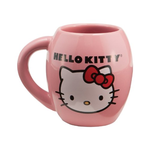 Vandor 18062 Hello Kitty 18 oz Oval Ceramicl Mug, Pink, White, and Red - SS-VG-18062