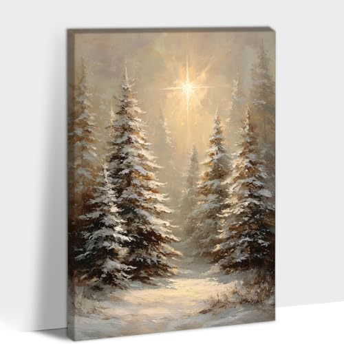 TEPAKIHI Winter Forest Sunlight Canvas Wall Art – Christmas Tree