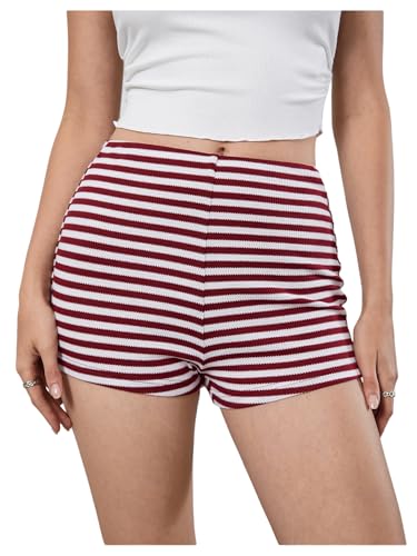 Image of MakeMeChic Women's Summer Crochet Shorts Striped Knit Pajama Micro Mini Shorts Lounge Bottoms