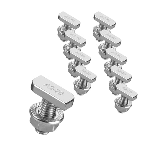 Avoltik 10 tornillos de cabeza de martillo M8 I 20 mm de acero inoxidable con tuercas de brida, tornillos de acero inoxidable A2 para montaje solar, tornillos M8, incluye tuercas para una fijación