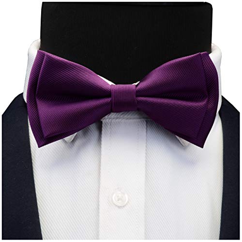 Image of GUSLESON Mens Solid Color Two Layer Pre-tied Bow Tie and Pocket Square Cufflink Set with Gift Box