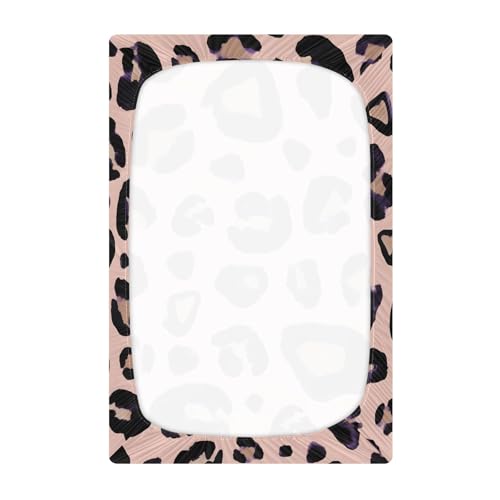 Image of Leopard Print Cheetah Pink Crib Sheets Stretchy Portable Sheets for Baby Toddler Breathable Soft Crib Mattress Sheet for Girls Boys