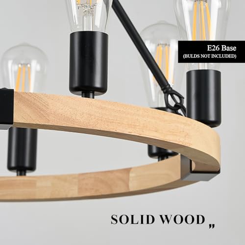 Image of Natural Wooden Wagon Wheel Chandelier 8-Light 23.6 inch Light Fixture
