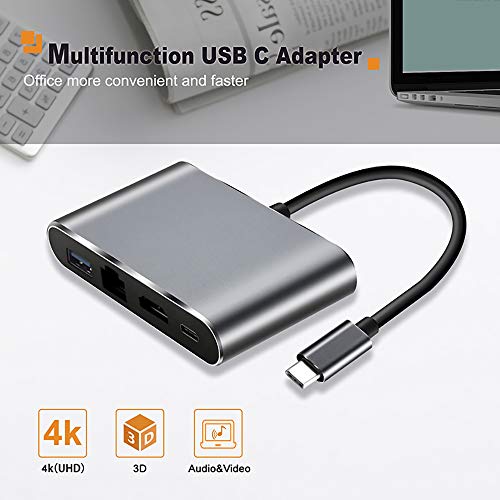 4-em-1 USB C para HD USB 3.0 Adaptador de Hub Lan RJ45 Tipo de Rede C para Ethernet Adaptador com Po