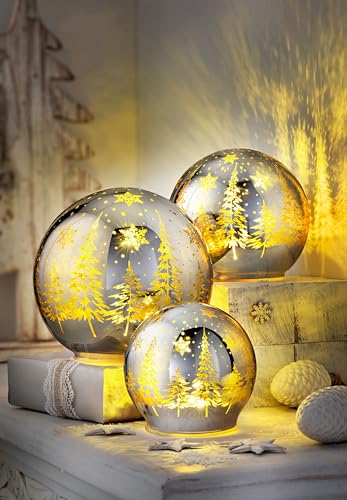 Weltbild LED Glaskugeln 3er Set batteriebetrieben - LED Deko Glaskugeln beleuchtet mit Timer und Batterie | Deko Leuchte als Leuchtdeko Wohnzimmer | LED Glaskugel Deko Wohnzimmertisch LED Beleuchtung