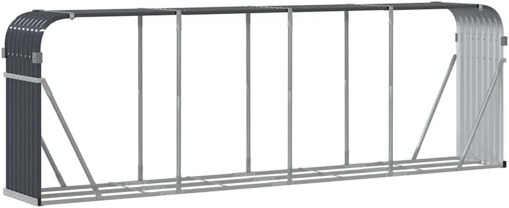 vidaXL log holder firewood rack - galvanized steel storage with hooks - ample space enhanced ventilation - anthracite finish - indoor/outdoor use 118.1"x17.7"x39.4"