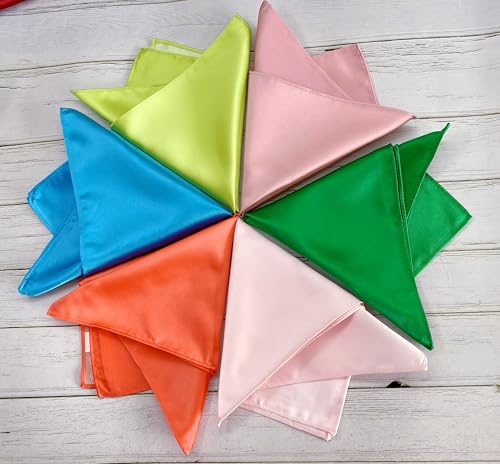 Image of KissTies 6PCS Satin Pocket Square Plain Color Handkerchief Gift Set