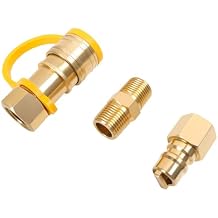 3/8" Propane Gas Quick Connect Fittings Adapter Valve, 3/8 Natural Gas Quick Connect Fittings Propane Hose Quick Disconnect Connector Kit for LP Grills Weber Pizza Oven Patio Heater, Solid Brass