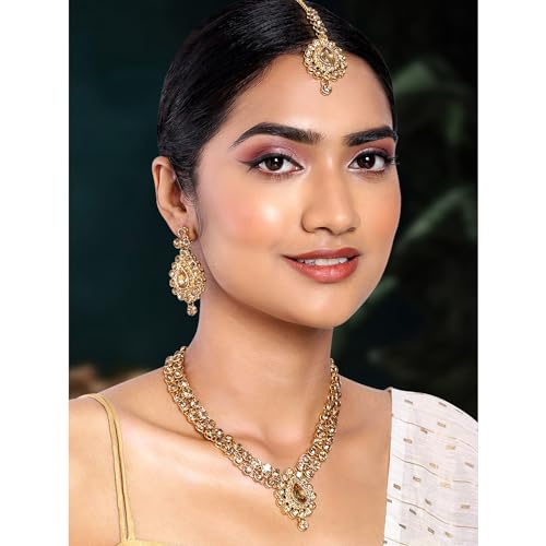 Image of Peora Traditional Ethnic Kundan Pearl Traditional Jewellery Set Gift for Women