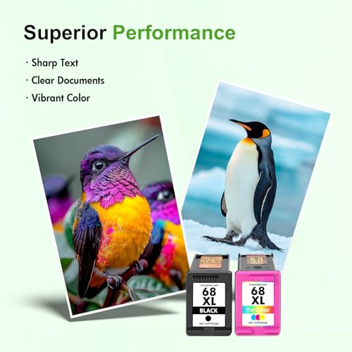 Image of 68 68XL Ink Cartridges Black /Color Combo Pack for HP68 6155e 6555e Printers Envy 6100e 6500e Series 68e 68 XL Compatible for HP 6155e 6555e 6152e 6552e 6558e 6165e (2 Pack Black Tri-Color)