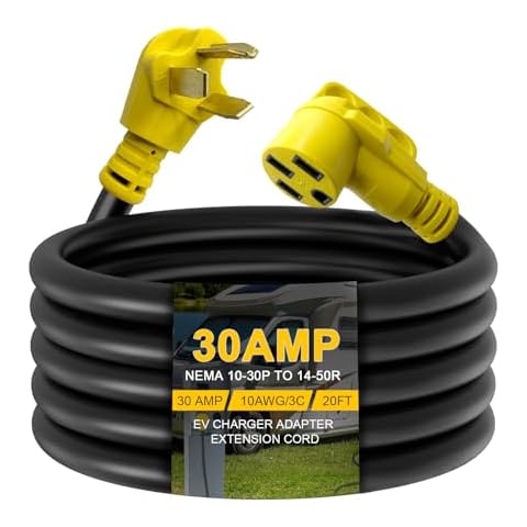 Suplevel 20ft EV Charger Adapter Cord Compatible with NEMA 10-30P to 14-50R, 30 Amp 3 Prong Dryer to 50 Amp 4 Prong EV for Tesla or EV Level 2 Charging, EV Extension Cord with Handle, ETL Listed Cover