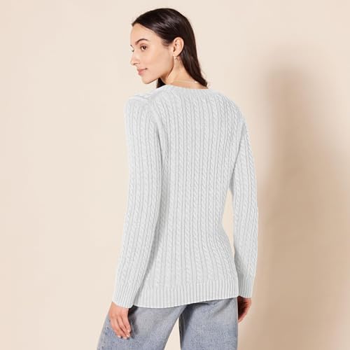 Image of Amazon Essentials Women's Regular Fit Soft Cotton Cable Knit Ribbed Crewneck Sweater (Available in Plus Size)