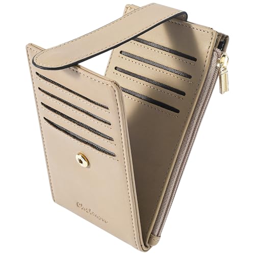 Image of Chelmon Womens Wallet Slim RFID Blocking Bifold Multi Card Case Wallet with Zipper Pocket (Khaki)
