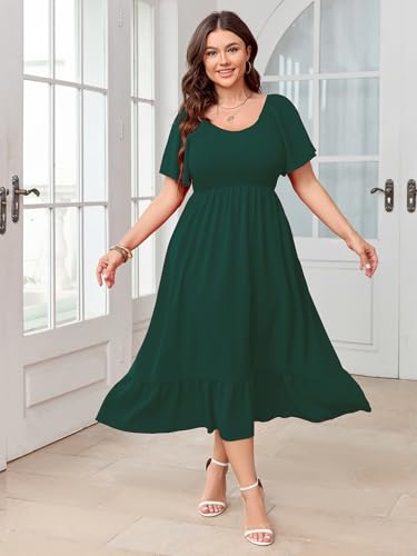 Image of SCOMCHIC Women's Plus Size Summer Dress Casual Short Sleeve Scoop Neck Maxi Dress Smocked Ruffle Boho Flowy Long Dresses