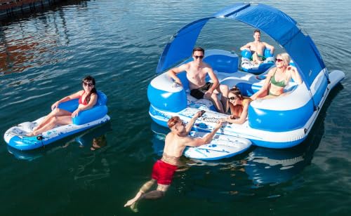 Image of Bestway CoolerZ Tropical Breeze III Inflatable 8-Person Floating Island with UV Sun Shade and Connecting Lounge Rafts