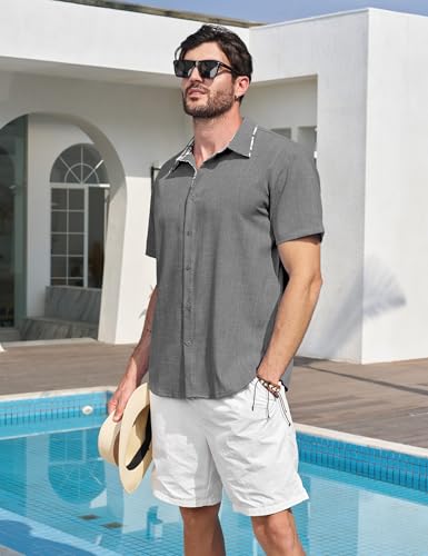 MAGNIVIT Mens Button Down Short Sleeve Shirt Men's Summer Casual Beach Shirts Business Wedding Shirts Top Dress for Men MediumGrey XL — view 2