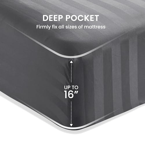 Image of SLEEP ZONE Striped Cooling Twin Sheets Set for Kids - Fitted Flat Sheet & Pillowcase Sets 3 Piece - Super Soft Stripe Bed Sheet, Easy Care, Deep Pocket (Gull Grey, Twin)