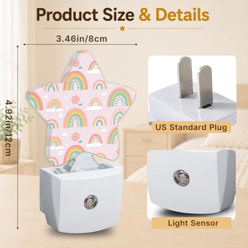 Image of Cute Rainbow Star Night Light Plug in, Soft Glow Night Light for Kids Bedroom Nursery, Gentle Warm Light for Sleep, Compact Lamp for Hallway Bathroom