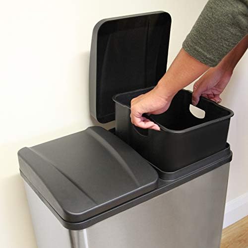 Monster Shop 60L Pedal Bin Dual Compartment 2 x 30L Large Recycling Rubbish Heavy Duty Metal Trash Can Garbage Recycle Eco Dustbin Stainless Steel Kitchen Waste