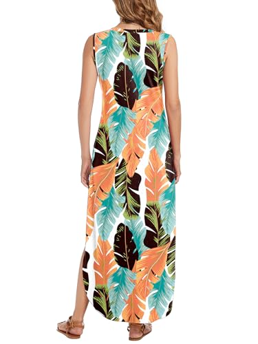 Image of Arolina Maxi Dress for Women Tropical Summer V Neck Sleeveless Split Long Beach Dresses Casual Loose Sundress with Pockets