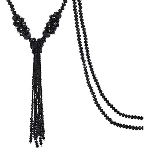 BaubleStar Black Rhinestone Crystal Long Beaded Tassel Necklace for Women Bead Chain Tassel Statement Y Necklace Fashion Jewelry Cover