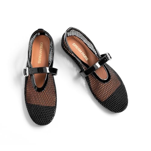 DREAM PAIRS Women's Mesh Ballet Flats Dressy Round Toe Comfortable Mary Jane Flat Shoes with Buckle Strap2
