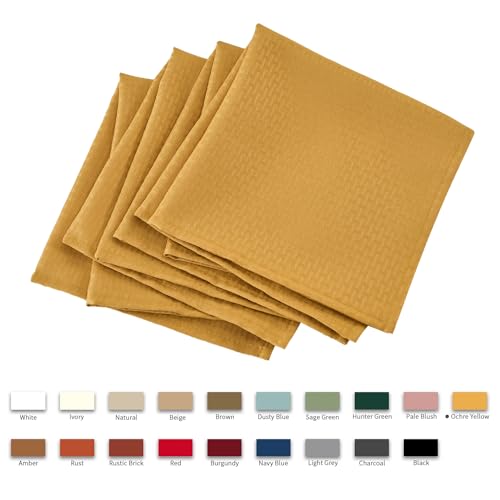 Image of maxmill Cloth Napkins Weaved Texture Pattern Soft Comfortable and Luxury Serviette for Restaurant Family Dinners Weddings Parties and Banquets Set of 4 Pieces, 20 x 20 Inch Ochre Yellow