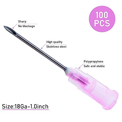 Image of 100 Pack 18 Gauge 1 Inch Needle, Disposable Luer Lock Supplies
