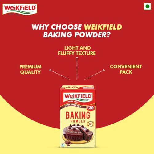 Image of Weikfield Baking Powder | 100% Double Action Baking Powder | Perfect for Fluppy Cakes, Cookies, Muffins & Breads | Perfect for Baking | In Reusable Poly Jar | 100g (Pack of 3)
