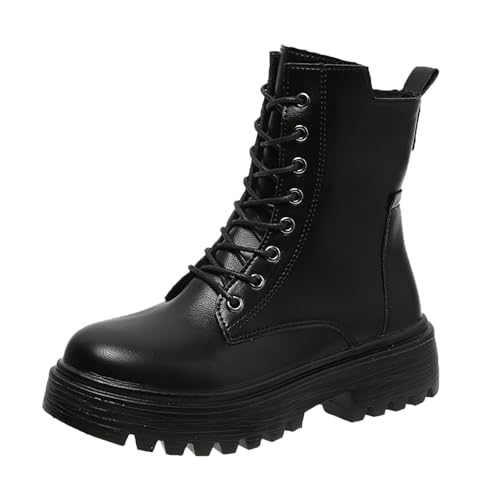 2025 Botas de invierno para mujer, con cordones, color sólido, suela gruesa, medias, informales, cómodas, zapatos para mujer, zapatillas de deporte con tacón, Negro , 39 EU