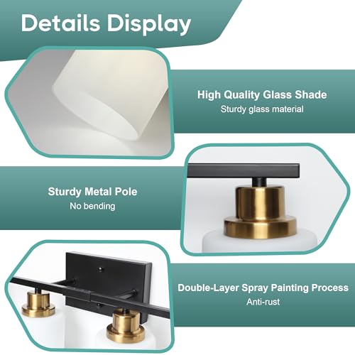 Image of Ascher Bathroom Light Fixtures, 4-Light Vanity Light Over Mirror, Black and Gold Wall Sconces with Milky White Frosted Glass Shades, Wall Lamp for Living Room Bedroom, E26 Base(Bulbs Not Included)