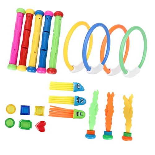 Jouets de plongée pour piscine : lot de 21 bâtons et anneaux colorés pour initiation à la natation