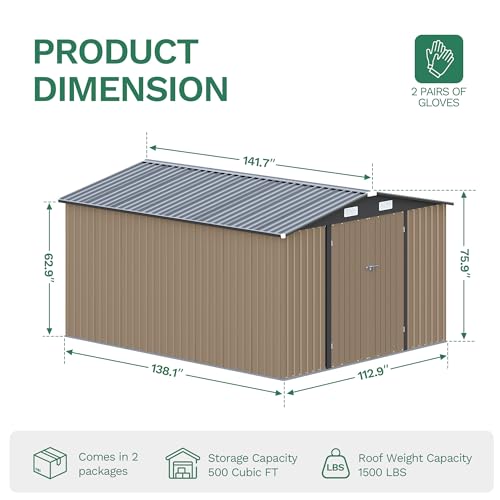 Image of JUMMICO 10x12 FT Outdoor Storage Shed, Heavy Duty Metal Shed with Lockable Door&Slooping Roof, Tool Shed for Garden Backyard Patio(Brown)