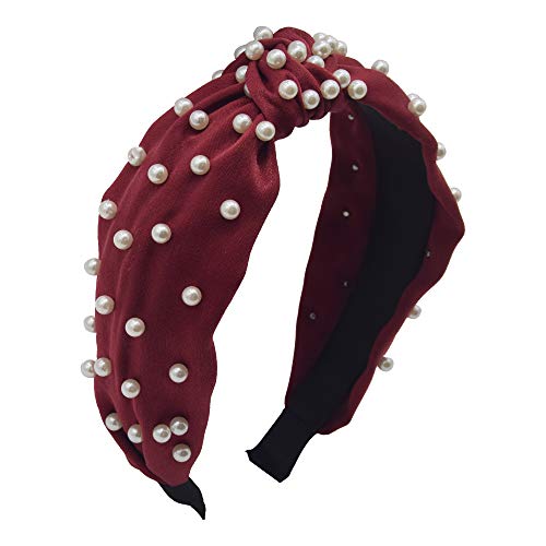 MHDGG Pearl Headbands Headbands for Women,1Pcs Elegant Wide Headbands Knot Headbands for Women Headwear Barrette Styling Tools Accessories,Red