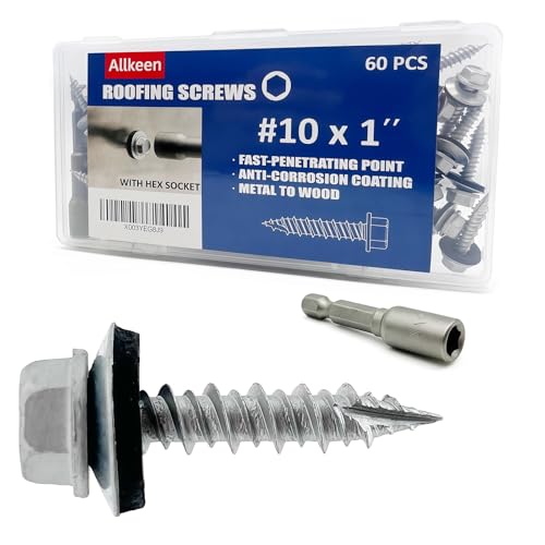 Allkeen #10 x 1 Hex Head Sheet Metal Roof Screws, Rustpert Coatin...