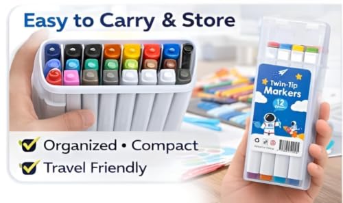 Image of Twin-Tip Marker Pens Set | Dual Tip Art Markers with Fine & Broad Nibs | Assorted Color Sketch Pens with Storage Case for Drawing, Coloring, School Projects, Kids & Adults (Pack Of 48)