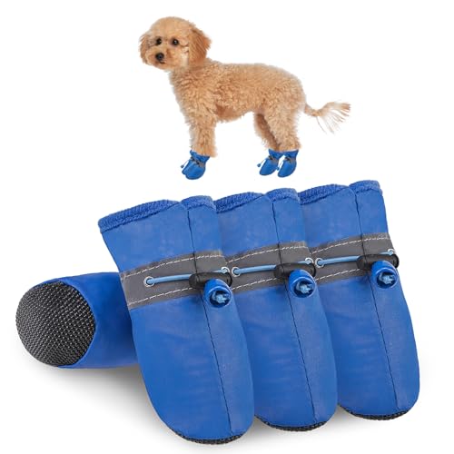 SCENEREAL Dog Shoes for Hot Pavement for Small Medium Dogs Paw Protectors, Summer Heat Boots Resistant Waterproof Soft Outdoor Walking Indoor Hardfloors, Blue Size 4