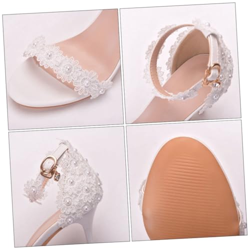Sandales à Talons Hauts Pointues en PU Blanc Légères pour Éviter la Fatigue