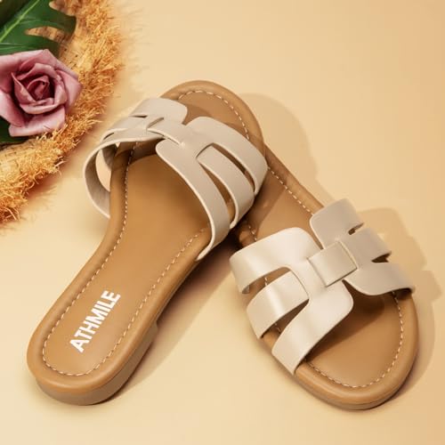 Image of ATHMILE Sandals for Women 2026 Vacation Womens Sandals Dressy Summer Flats Sandals Women Slides for Party Wedding Beach