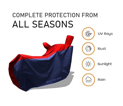 Image of All Season Protection Bike Cover for TVS Jupiter 125 DT SXC NEW 2026 Scooty Bike Cover with Water-Resistant and Dust Proof Premium 190T Fabric Red Stripe with Navy Body