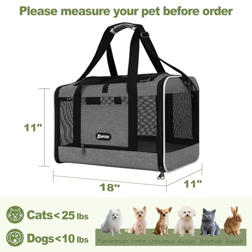 Cat Carrier 18x11x11 Top Load Soft Pet Travel Bag Over 15 lbs, Collapsible Small Dog Puppy Crate 10 Pounds, Small Animal Rabbit Kennel Carrying Case, Kitten Mesh Cage Medium Cat Under 25 Grey - Image 3