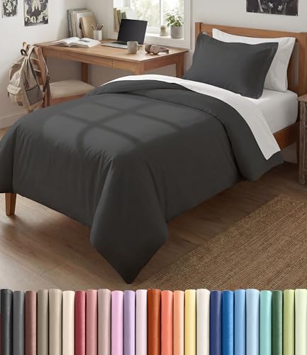 Image of Duvet Cover Twin /Twin XL Size Set - Extra Soft Twin /Twin XL Duvet Cover 68 inch x 90 inch with 1 Pillow Sham for Women, Men, Kids & Teens - Comfy, Easy-Care & Fade Free w / Zipper Closures & Ties (Charcoal)