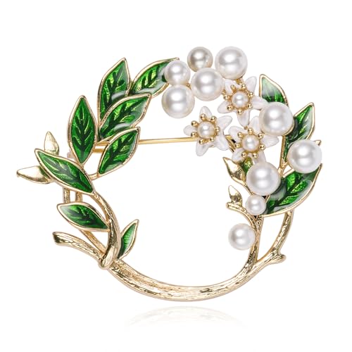 Image of SHE'S FREE STYLE JUST FOR YOU Handmade Gardenia Brooches and Pins For Women, Enamel Flower Brooch Green Leaves Pins Hand Dripping Oil Jewelry Brooch Pins Fashion Garland Safety Pins