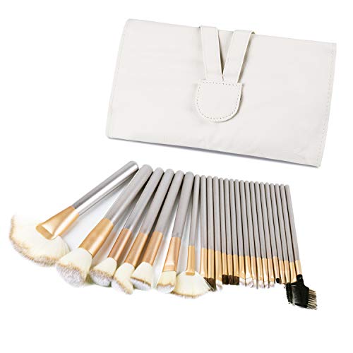 ETERNA Makeup Brush Sets 24pcs,Nature white color,Foundation Blending Face Powder Blush Concealers Eye Shadows Eyeliner Lip Powder Liquid Cream Brush,Essential Cosmetics With Case(White)