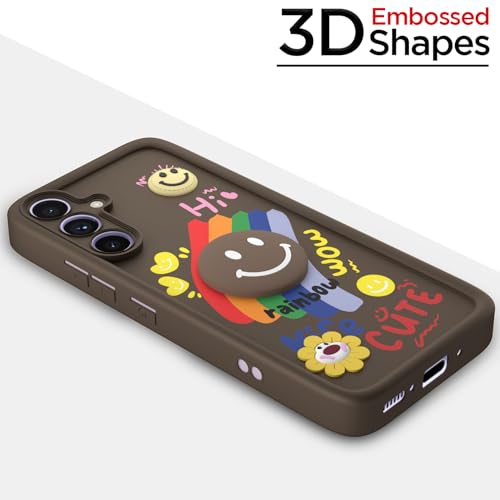 Image of Pikkme Back Cover for Samsung Galaxy A34 5G | Soft Silicone| Cute Rainbow Smile & 3D Cartoon Flower Design | Shockproof Raised Camera Protection Bumper Case (Brown)