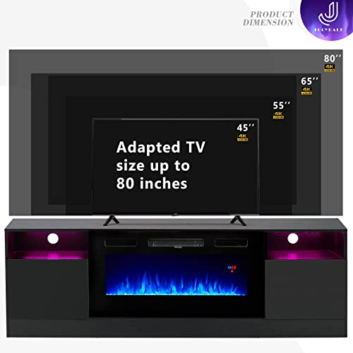 Jolydale TV Stand with Fireplace, LED Display Entertainment Center,ModernTV Stand for TVs Up to 80 Inch,Black